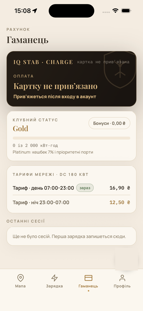 Гаманець та історія зарядок